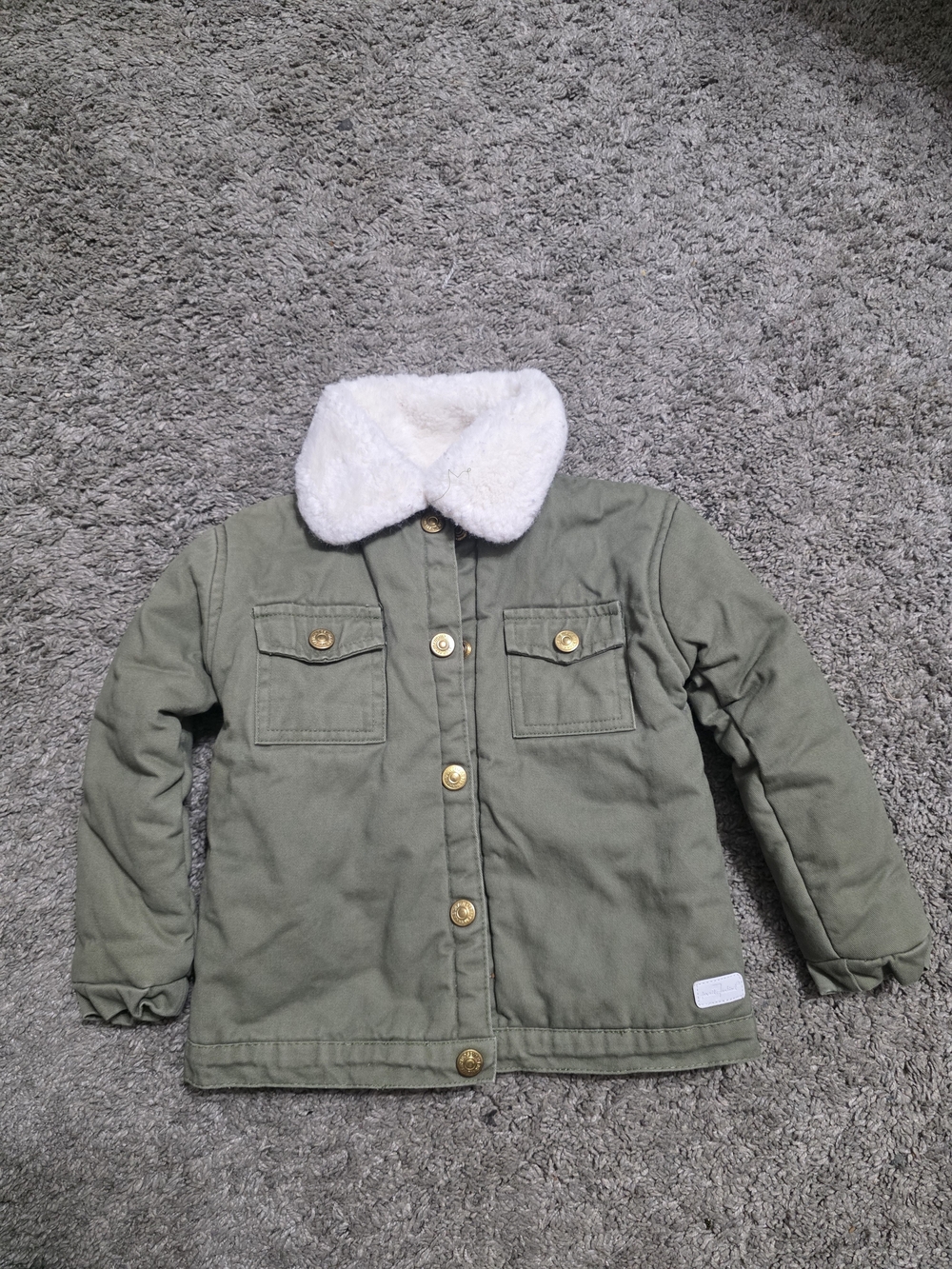 7 For All Mankind Olive Green Puffer Jacket with White Sherpa Collar